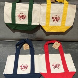 Trader Joe's Canvas Tote Bag Set - Red, Yellow, Green, Blue. Brand new.